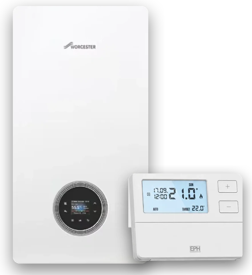A Worcester Bosch boiler with a wireless thermostat